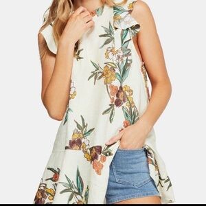 Women’s Free People Summer in Tulum Floral Linen Tunic Blouse Top Size Large